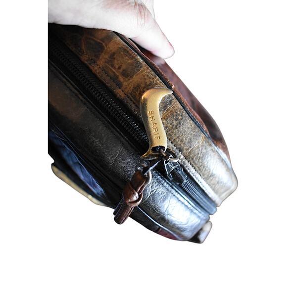 Vintage 80s Sharif Faux Animal Reptile Skins Brown Black Tan Canteen Purse Bag - Picture 6 of 9